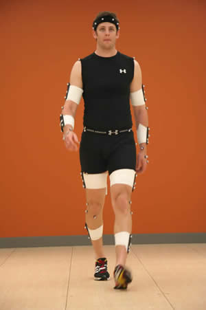 Scott walking with sensors attached